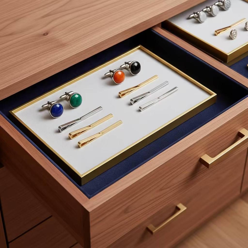 Jewelry Tray with Mirror Frame PU Leather Organizer Versatile for Retail Counter