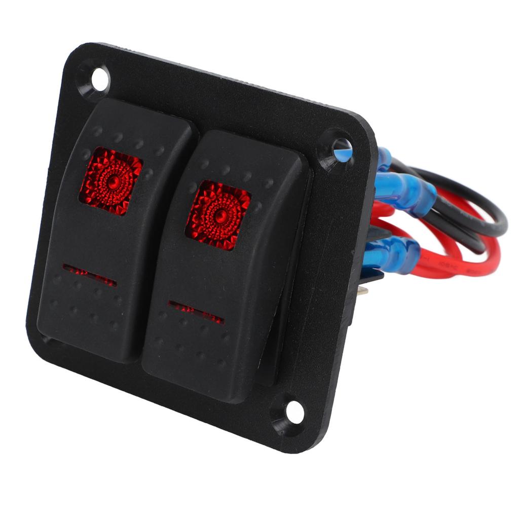 Rocker Switch Panel 2 Gang On Off Pre Wired Red LED 12V 24V 20A 10A with Marine Vehicle Labels
