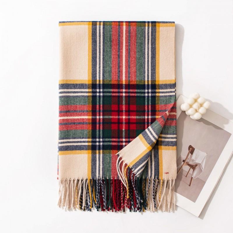 Womens Warm Faux Cashmere Scarf With Plaid Long Wrap Shawl Winter Office Commute