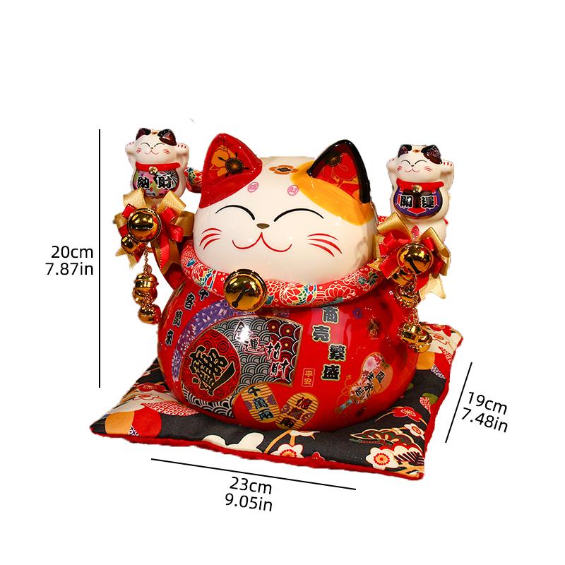 Japanische Keramik Glückskatze, Spardose, Geschenk zur Geschäftseröffnung für Glück und Wohlstand, Heimdeko Desktop-Ornament.