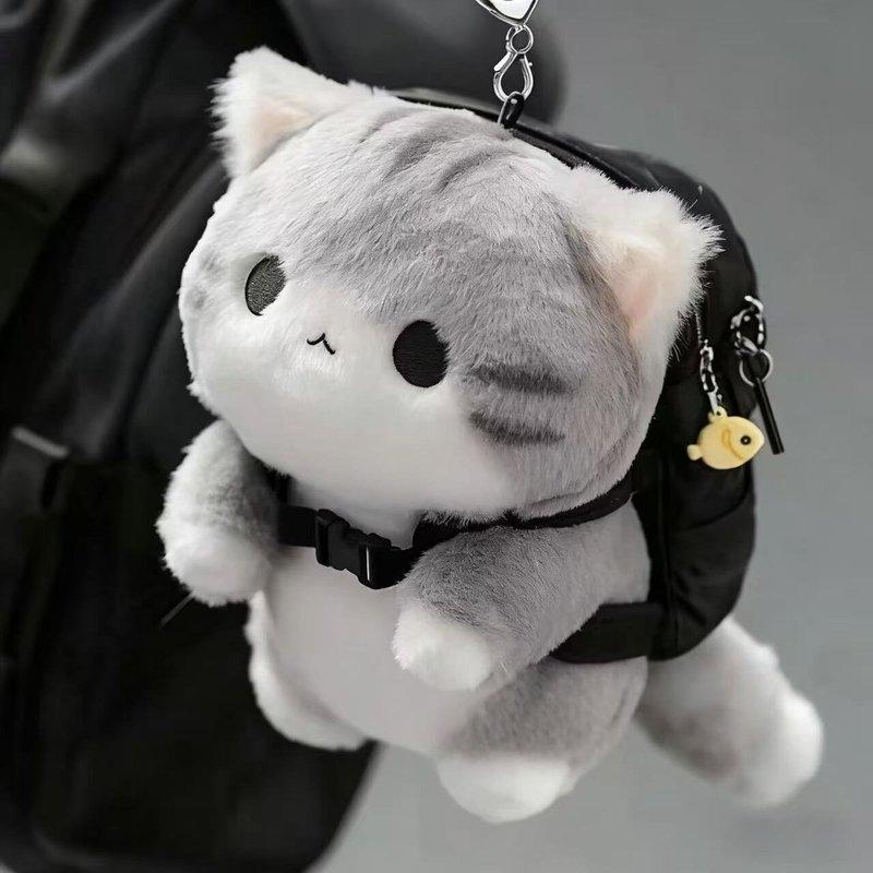 Grauer Flauschiger Katzen Schlüsselanhänger Weicher Plüsch Rucksack Anhänger Kawaii Anhänger Geschenk für Freundin Viral Kuscheltier Zubehör