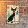 Vintage Black Cat Martini Metal Wall Poster, Retro Bar Patina Sign