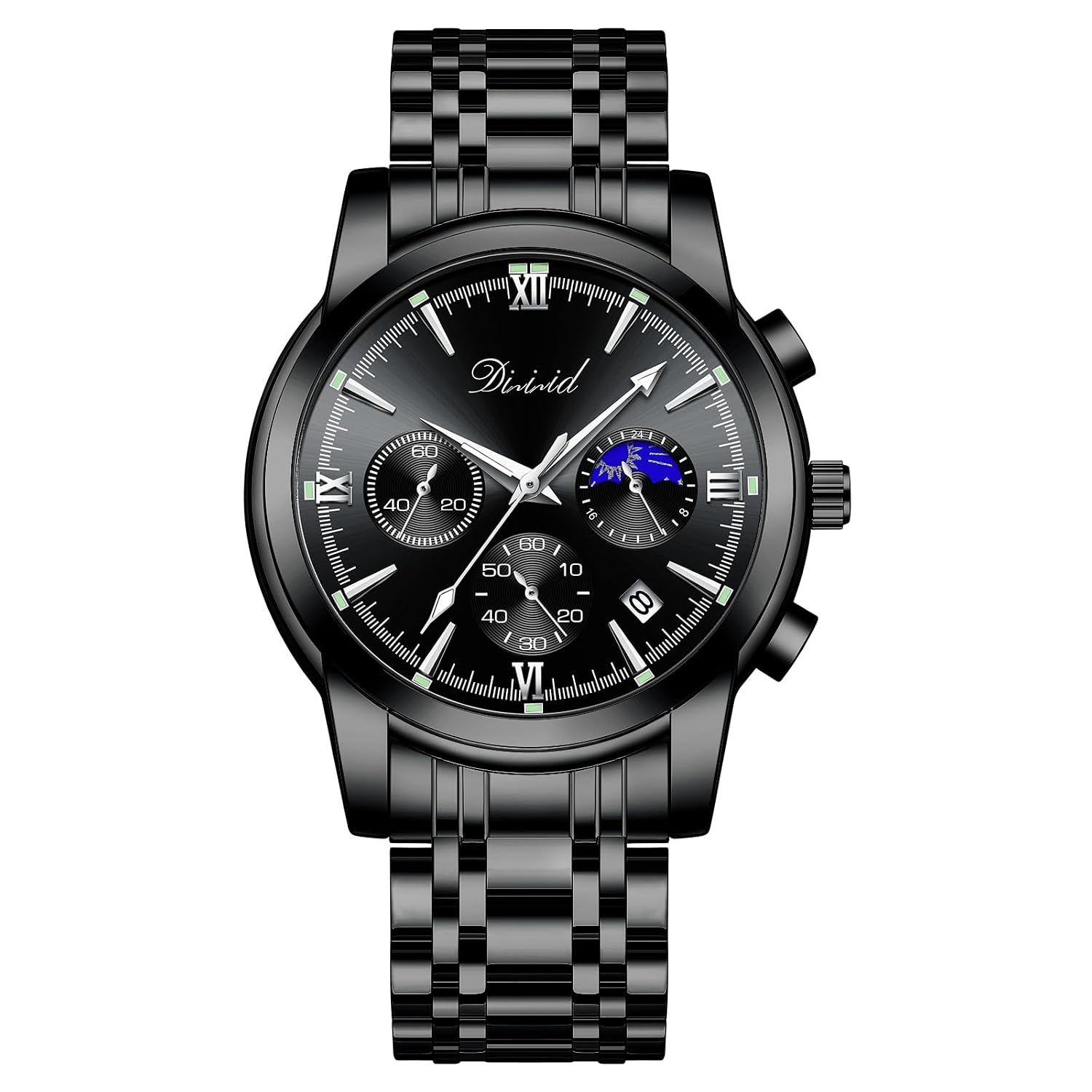 DIZIZID Mens Wristwatch Analog Watch Men Quartz Chronograph 3 ATM Waterproof Affordable Stainless Steel Metal Band Date Display Luminous Multifunction