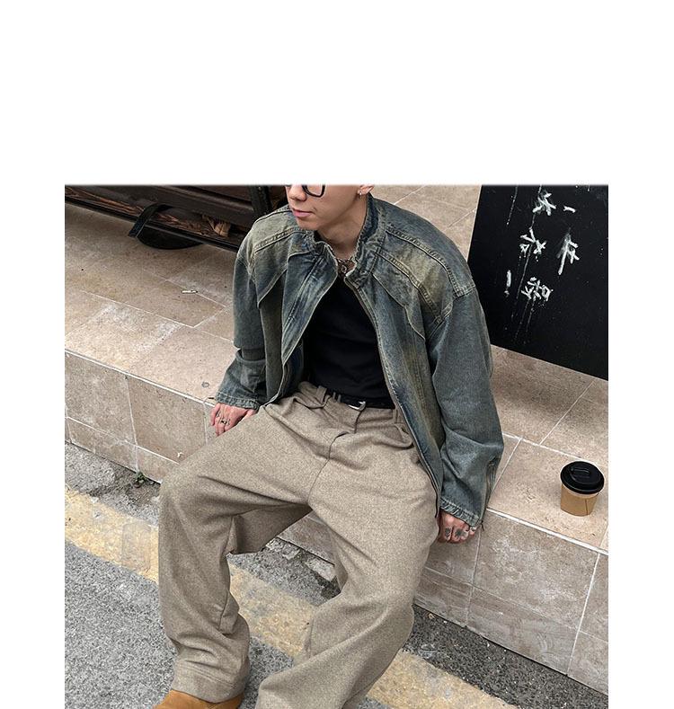 Men's High-End Heavyweight Deconstructed Denim Stand-Up Collar Jacket - Trendy American Retro PUNK Style