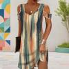 Women Plus Size V Neck Cold Shoulder Short Sleeve Abstract Printed Casual Dress