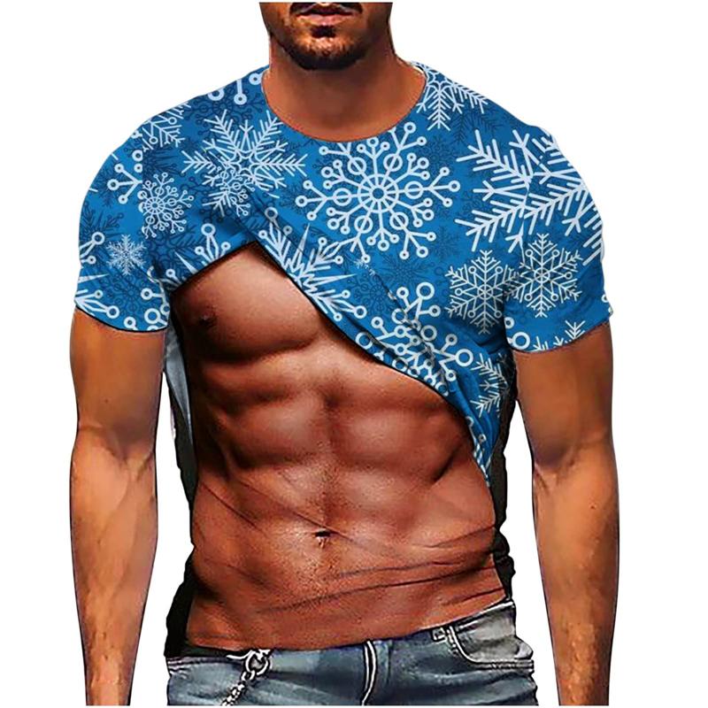 New Christmas Funny Muscle 3d Printed Short Sleeve T-Shirt Man Street Personality Loose Fashion Plus Size T-shirts