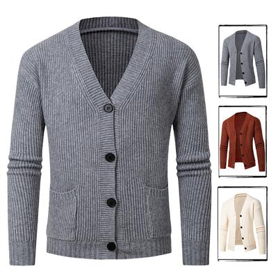 Neuer Herbst- und Winterstil Herren Einfacher einfarbiger Pullover Gestreifte trendige Strickjacke Herren