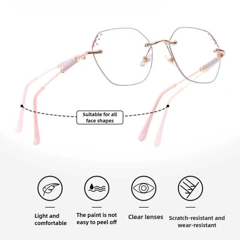Polygonal Framed Myopia Glasses Light Sensitive Color Changing Rimless Diamond Cut Rim Premium Sense Anti-Blue Light Glasses