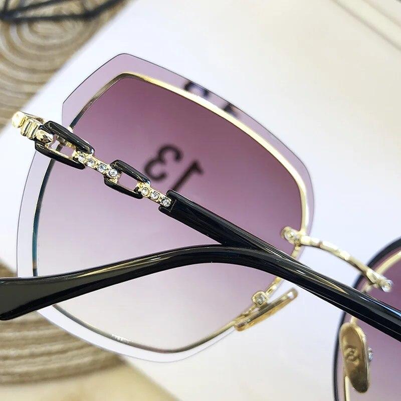 Mote Rammeløse Firkantede Solbriller For Kvinner   Designer Solbriller Vintage Nyanser Dame Rosa Briller Gafas De Sol