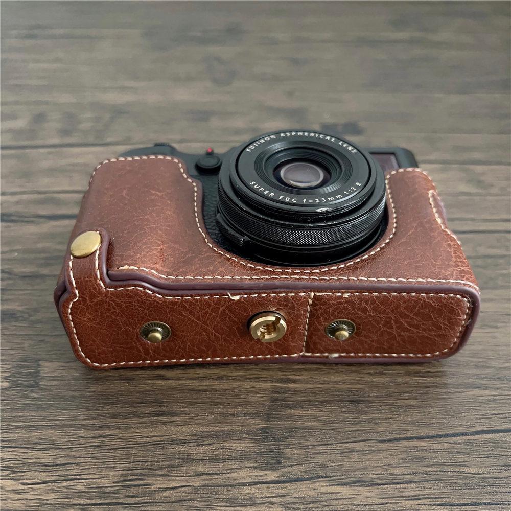 Luxury PU Leather Camera Case For Fujifilm X100V X100F Fuji x100v x100f Battery Opening Full Body Bag Cover With Strap