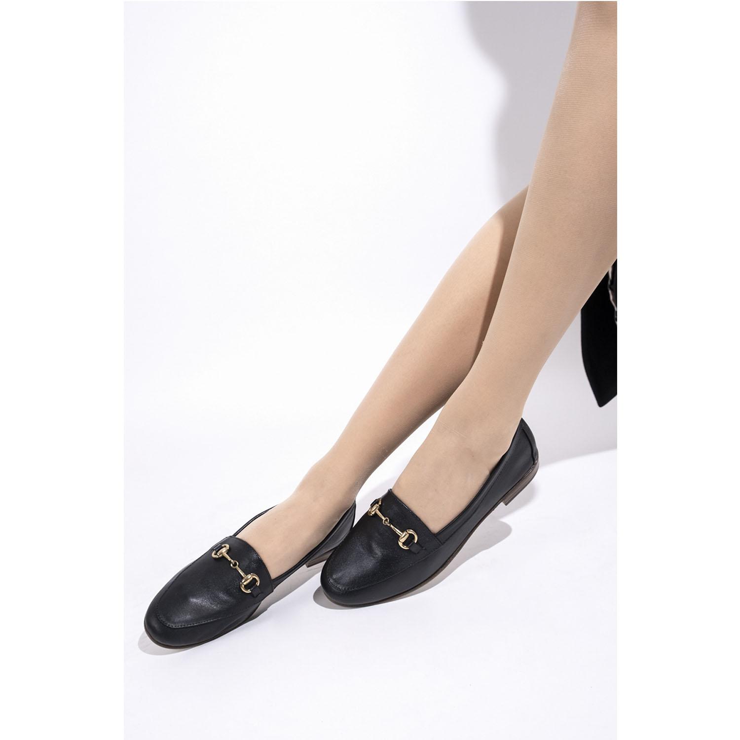 

Женские мягкие туфли на плоской подошве из натуральной кожи с пряжкой, черный - Bader