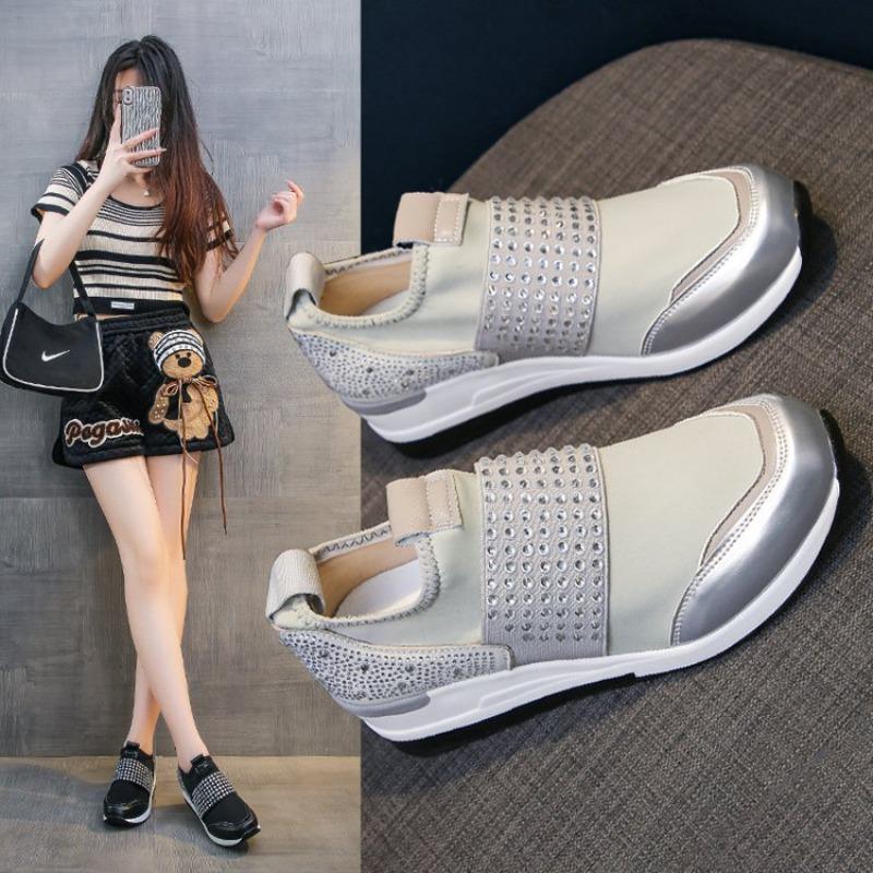 Large size casual single shoes women's rhinestone slope heel heightening single shoes women