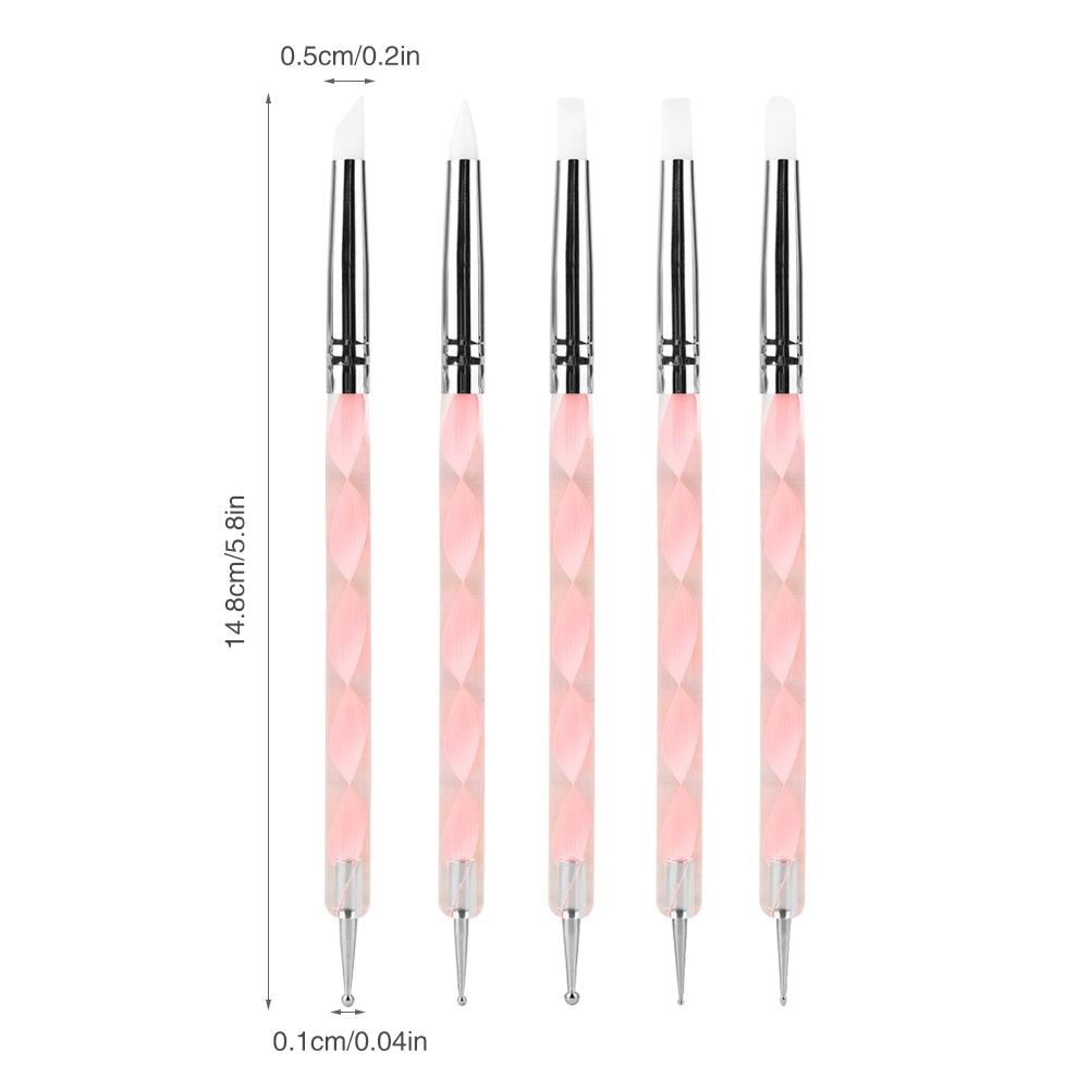 5pcs Double Head Clay Sculpting Tool Nail Pottery Silicone Dotting Brush Pen (Pink)