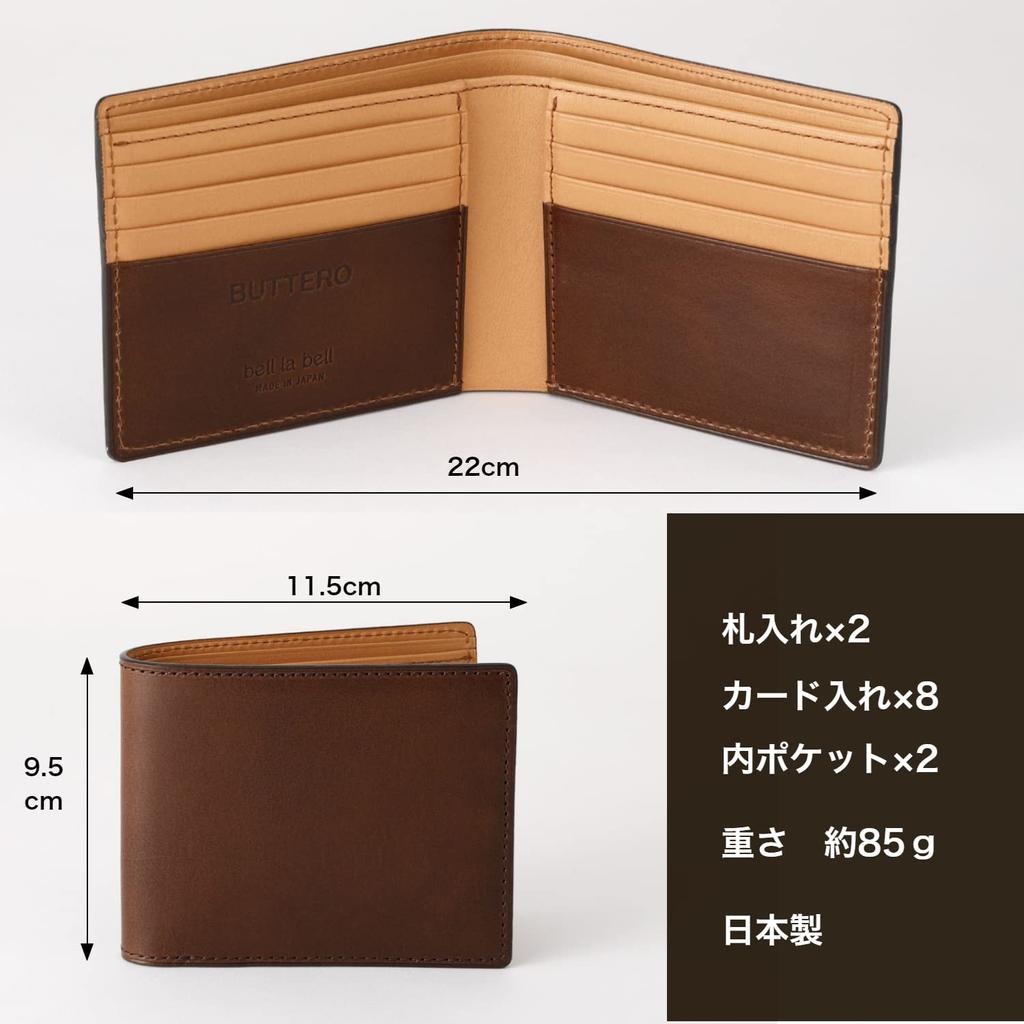 Bell La Bell Men's Bifold Wallet (NavyNo Coin Pocket) Genuine Leather with Card Slots and Bill Compartment, Slim Design (Made In Japan) Buttero
