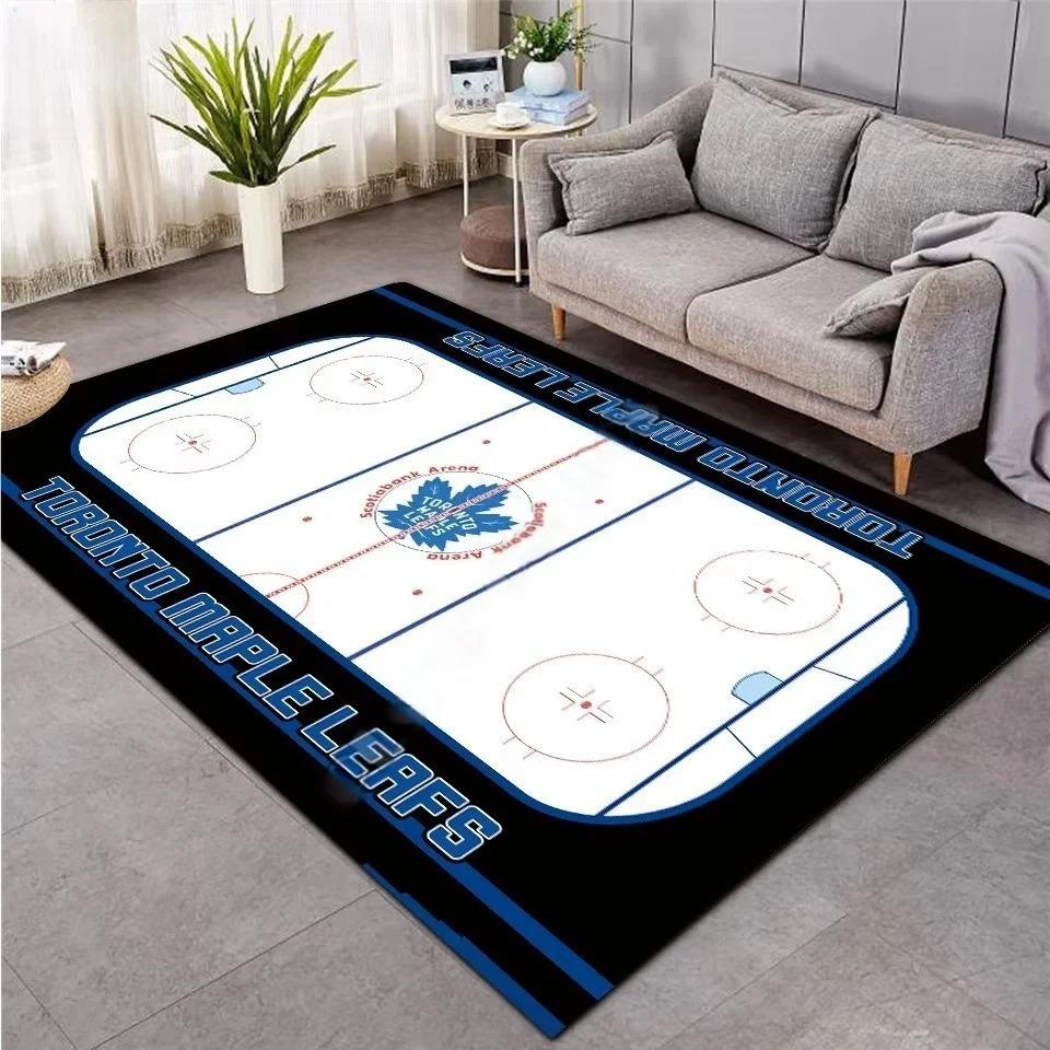 3D Hockey Rug, Ice Hockey Carpet Non-Slip Machine WashableDoormat, Sport Themed Floor Mat for Living Room Dining Room Game Room