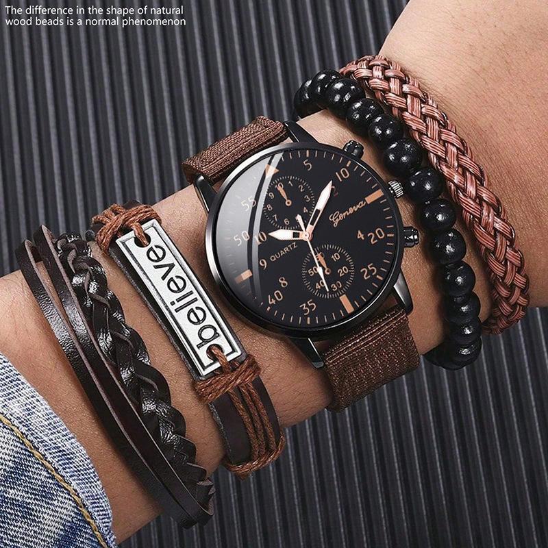 Canvas With Accessories Simple Sports High Sense Mixed Scale Quartz Watch Men'S Set Gift