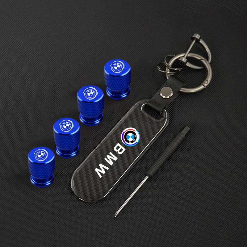 Carbon fiber Tire Valve Stems Cap Keychain Style Wheel Air Valve Cover For BMW 50th Anniversary 3 5 7 Series E83 F16 E70 Sticker GA3