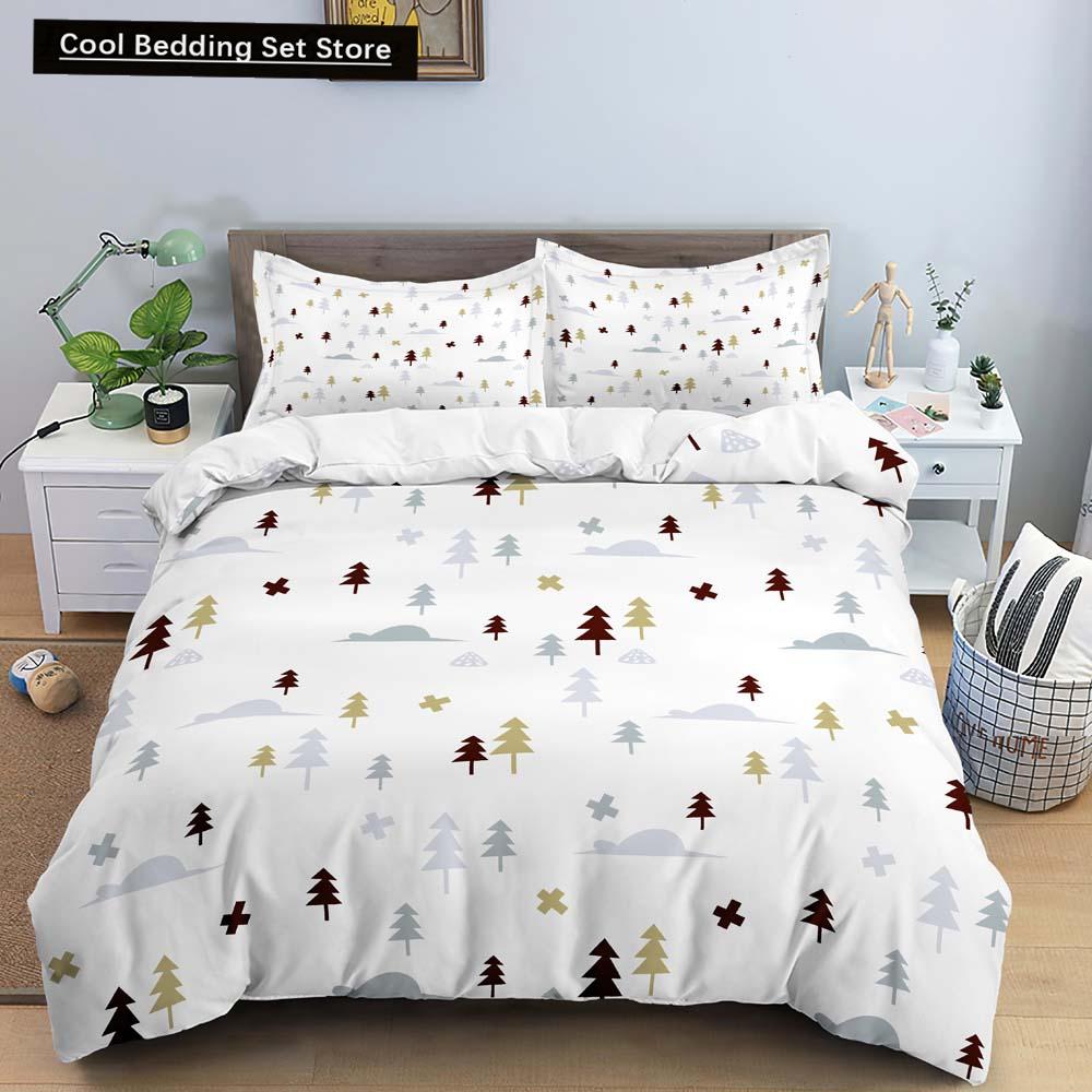 3D Christmas King Queen Duvet Cover Set Kids Cartoon Merry Christmas Red Quilt Cover 2/3pcs Polyester Beddings Set Single Double