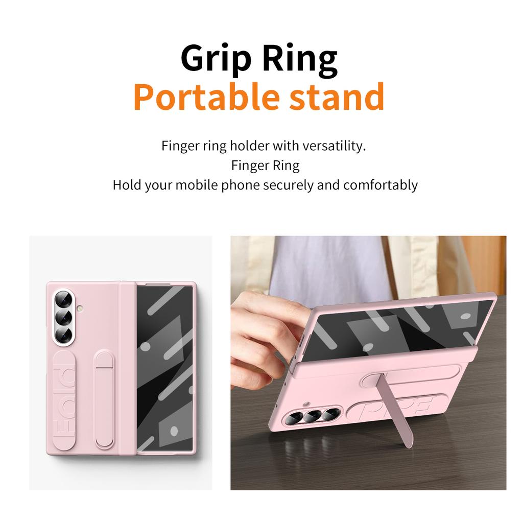 For Samsung Galaxy Z Fold7 5G Case Kickstand Wristband PC Phone Cover with Tempered Glass Film