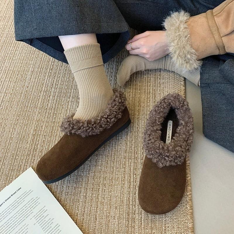 2025 Autumn and Winter New Fashion Outer Wear Thick-soled Bag Head Half Slippers Women's Velvet Warm Versatile Shoes