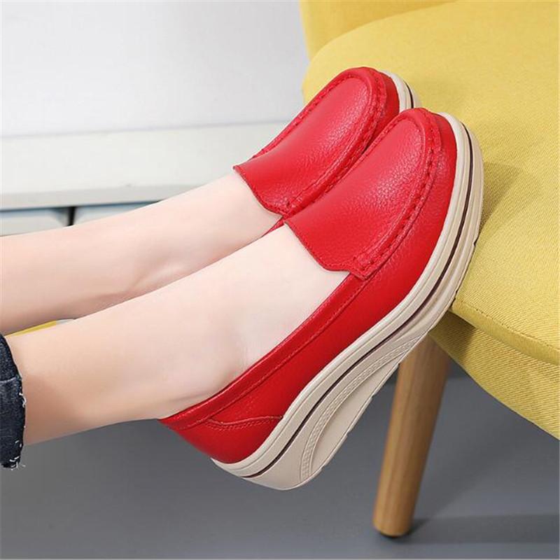 Spring Autumn Women Loafers Flats Ladies Genuine Leather Moccasins Fall Slip-on Casual Round Toe Handmade Platform Shoes
