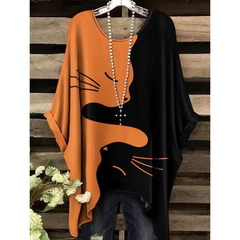 Camiseta Retro para Mujer Gráfico de Gato Anime Ropa de Chica Verano Cuello Redondo Manga Corta Camisetas Femeninas Harajuku Streetwear Blusa Oversized