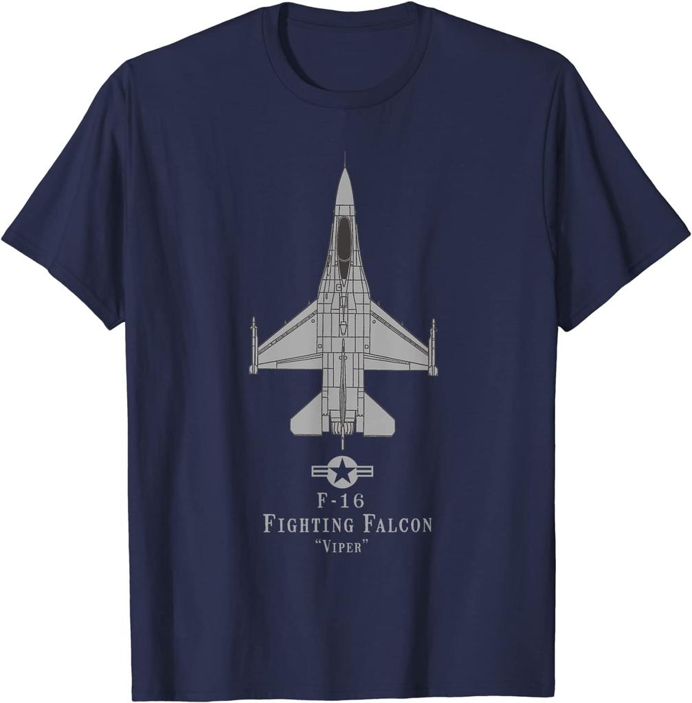 F16 Fighting Falcon Technisches Zeichenflugzeug Militärflugzeug Unisex T-Shirt Kurzarm Lässig 100% Baumwolle Rundhalsausschnitt Sommer T-Shirts