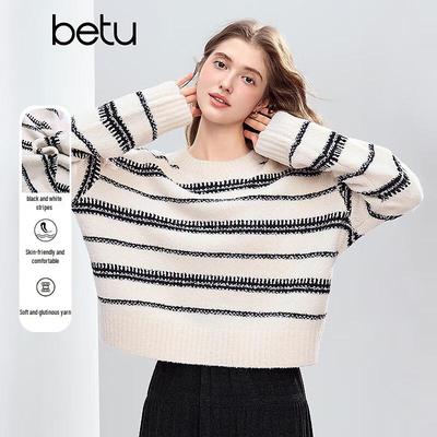 Betu Women's Striped Loose-Fit Dropped Shoulder Long-Sleeve Sweater