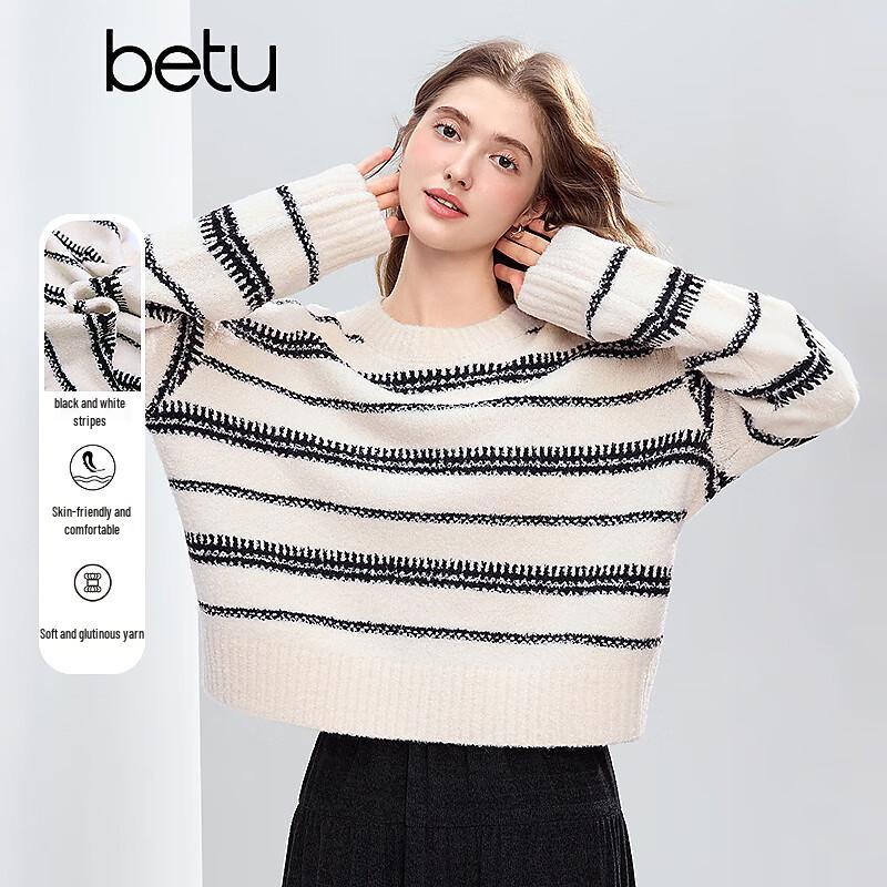 

Betu Women s Striped Loose-Fit Dropped Shoulder Long-Sleeve Sweater S