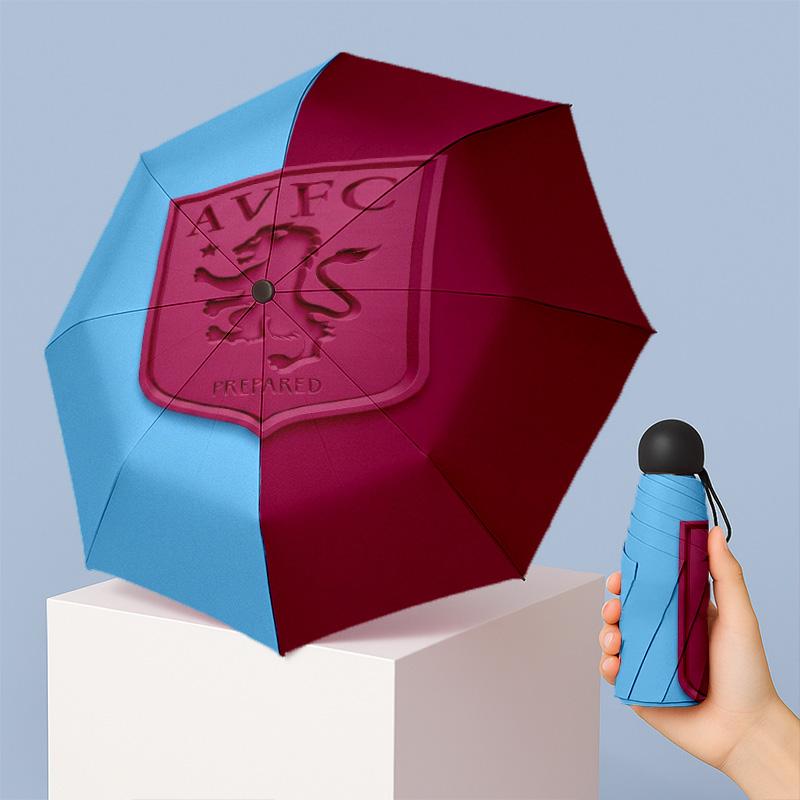 Aston Villa Football Pattern Printed Mini 5 Folds 8 Ribs Compact Umbrella Windproof Waterproof Lightweight Portable Folding