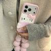 NEW Pink Candy Leather Cute Mini Sanrio Hello Kitty Case For iPhone 17 16 15 14 Pro Max Winter Warm Shockproof Wrist Strap Cover
