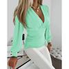 Womens Long Sleeve V-Neck Printed Blouse - Abstract Lightweight Stretch Cotton Blend Office Chic Casual Wear