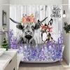 Funny Highland Cow In Bathtub Shower Curtain Green Plants Eucalyptus Leaves Sunflower Lavender Shower Curtains Bathroom Decor