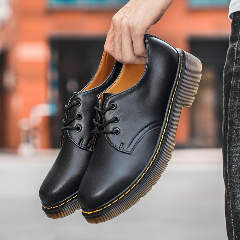 Mens British Retro Wide Round-Toe Derby Shoes Chunky Platform Casual Leather Boots Trendy Streetwear Footwear For Wide Feet