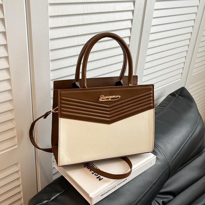 

Fashionable Patchwork Color-matching Handbag with Large Capacity, Single-shoulder Cross-body Design for Daily Use. коричневий