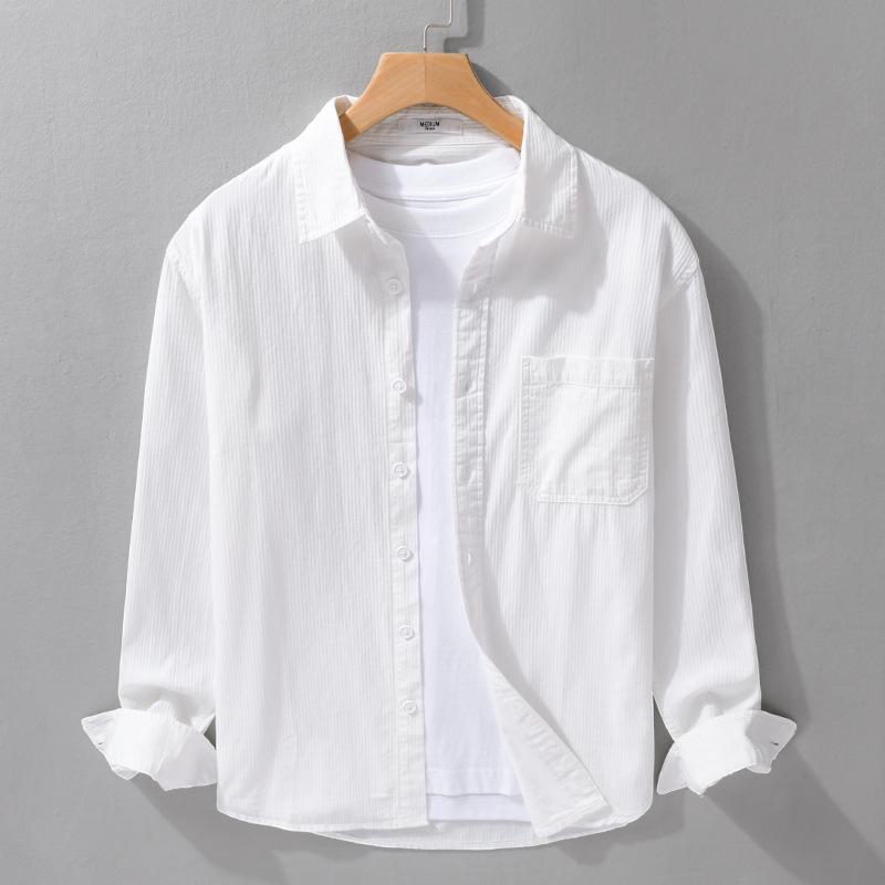 Men's Retro Solid Color Long Sleeve Shirt - Loose Fit, Simple, Stylish, Perfect for Spring & Autumn