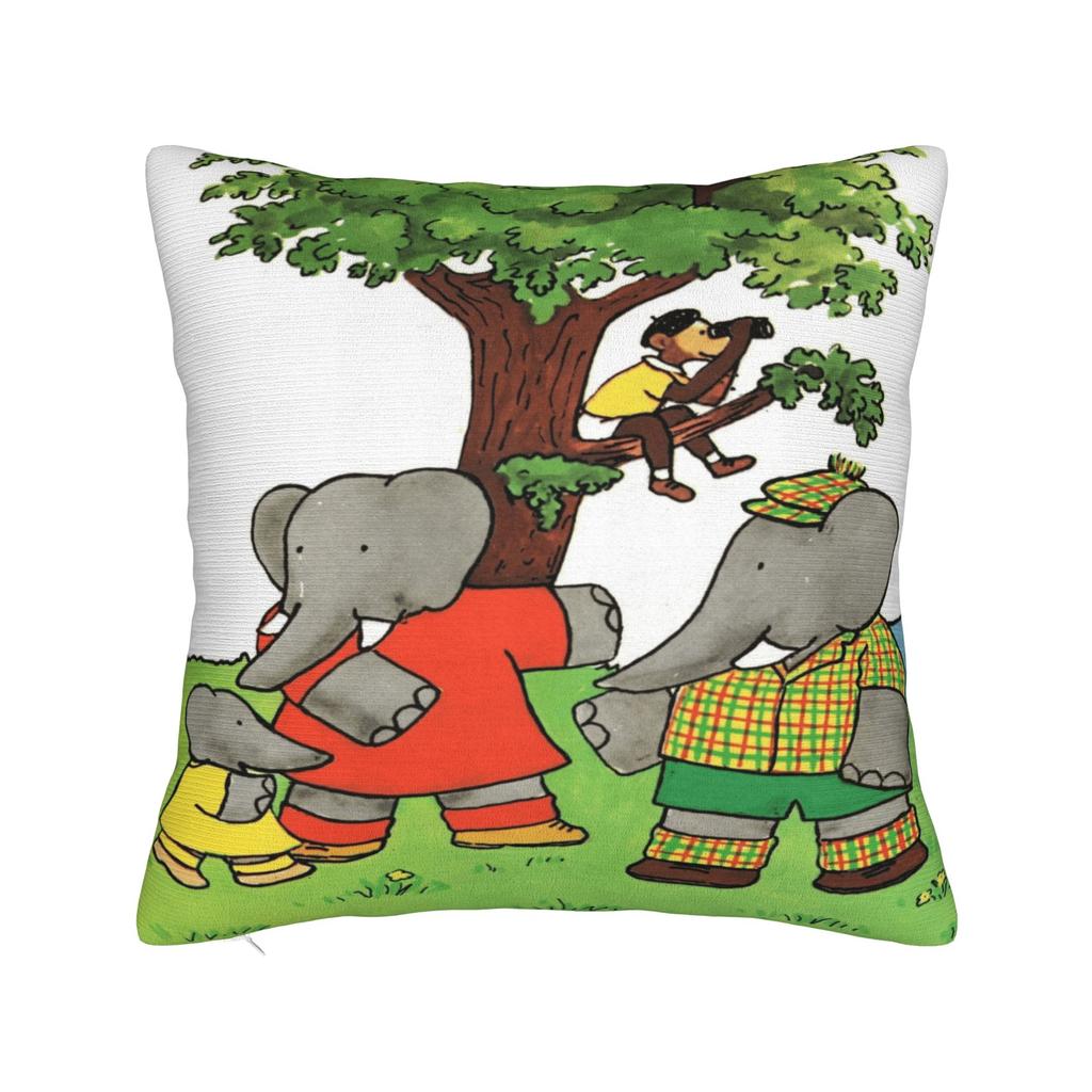 Cartoon Babar The Elephant Pillow Cover Graphic Cushion Cover Retro Trendy Pillow Case For Sofa Couch Bed Living Room