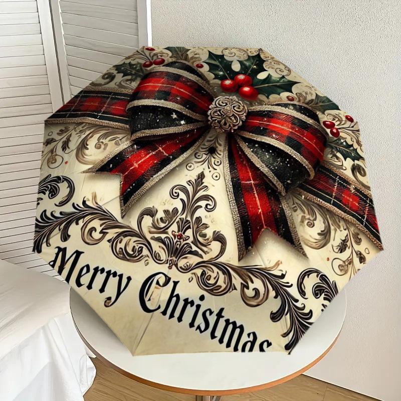 1 st Jul God Jul Mönster Paraply Design Automatiskt Öppnings- och Stängningsparaply, Högkvalitativt Reseparaply, Lättviktigt och Bärbart