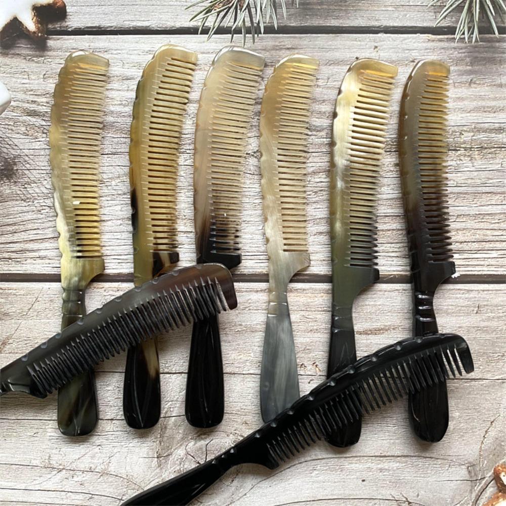 Anti-static Buffalo Horn Massage Comb Smooth Fine Teeth Hair Comb Narrow Edge Horn Comb  Women
