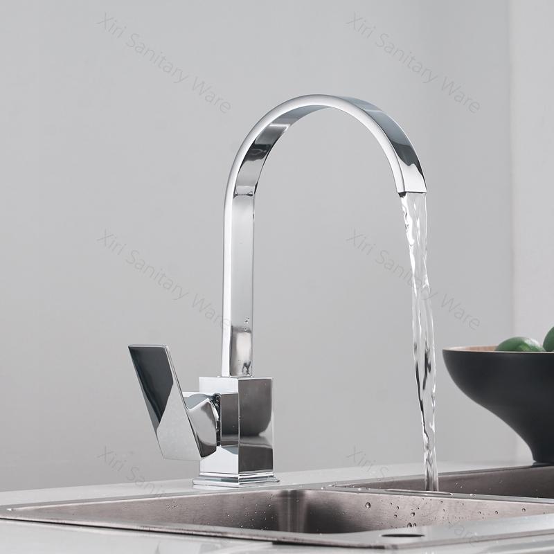Contemporary Kitchen Sink Faucet Single Handle Chromed Brass Waterfall Faucet Mixer for Kitchen XR1229 (as the picture,Chrome)