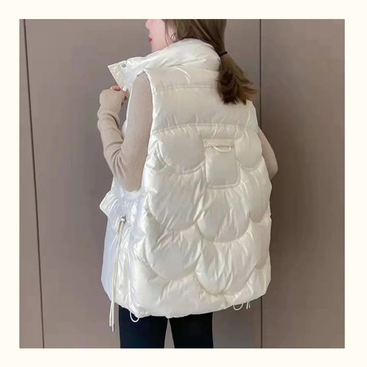 Colete de penas feminino curto inverno novo camisola branca pato penas casaco gola alta versão coreana elegante solto ajuste jaqueta quente