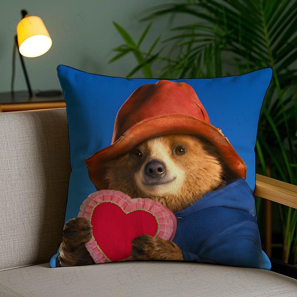 Cute P-Paddington Bear Pillow Case Anti-Dustmite Pillowcase Invisible Zipper Silky Short Plush Sofa Cushion Cover