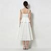 Summer White Sleeveless Spaghetti Strap Dress Women Vintage Button Down Ruffle A-Line Midi Dress Elegant Casual Beach Dress