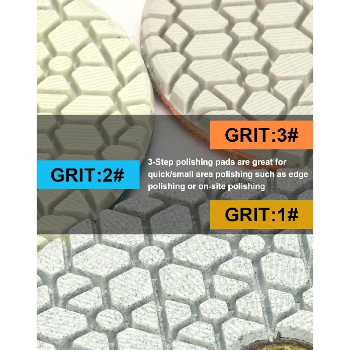 3 Step Diamond Polishing Pads 4-inch Wet for Granite Marble Quartz Concrete