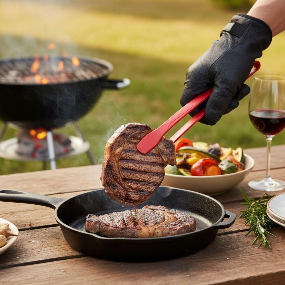 Anti-Slip Steak Tongs Heat Resistant Salad Tongs Meat Turner Kitchen Food Clip BBQ Grilling