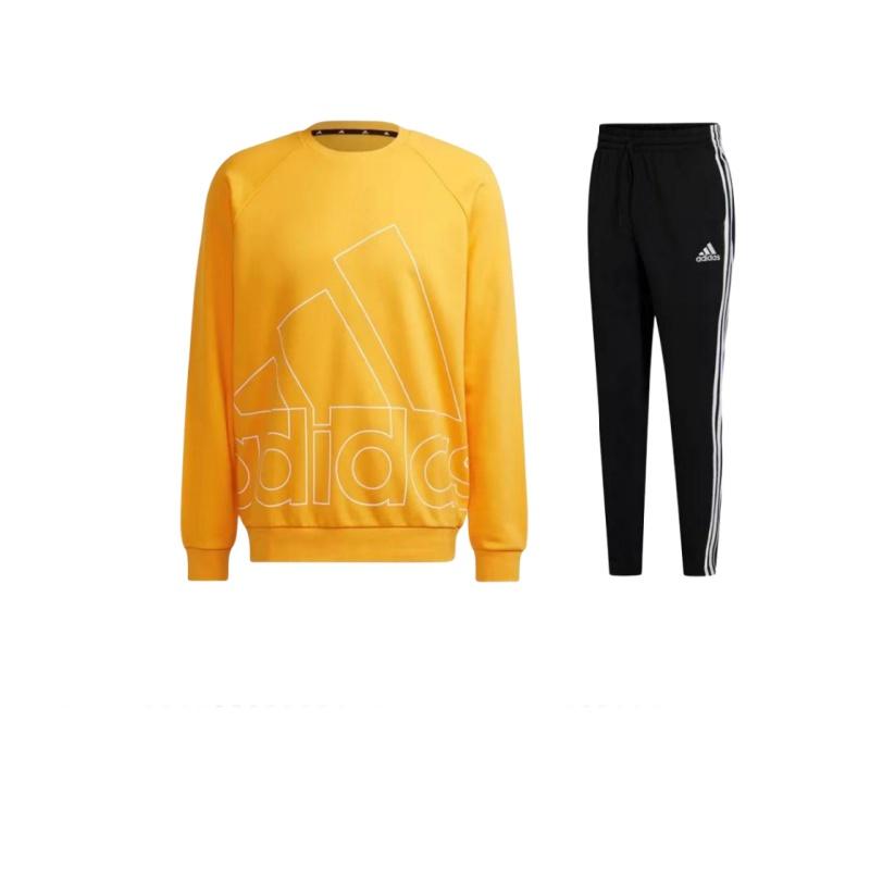 

Adidas Толстовка с круглым вырезом и принтом большого логотипа в американском стиле и удобные полосатые брюки, повседневный спортивный комплект для мужчин, толстовка, брюки GK8995+-HB5088 S