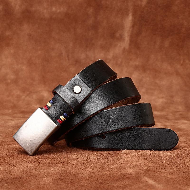 

2.8Cm Wide Thickened First Layer Cowhide Belt Women S Leather Smooth And Versatile Trend Korean Version Retro Board Buckle Belt 90cm