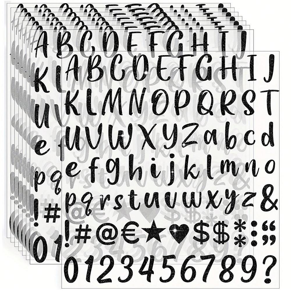 8Sheets Glitter Letter Stickers Self-Adhesive Glitter Alphabet Number Labels Stickers for Scrapbook Water Bottles Crafts Decor