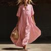 Abito Maxi Estivo da Donna a Manica Corta a Pipistrello, Scollo a V, Colore Unito, Ampio e Fluido, Casual, Lungo, per Vacanze, Spiaggia, Uso Quotidiano