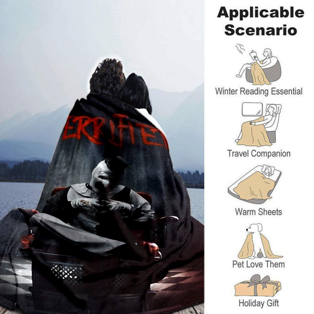 Scary Clown Terrifier Flannel Blanket Super Soft Warm Cozy Blanket for Sofa Bed Office Travel All‑Season Home Decor Gift